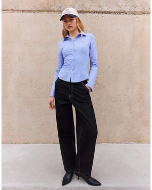 Bershka Tailored Shirt With Flared Sleeves - Blue