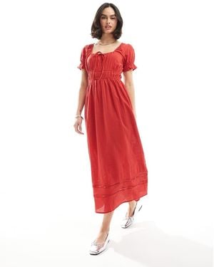 Wednesday's Girl Scoop Neck Puff Sleeve Midaxi Dress - Red