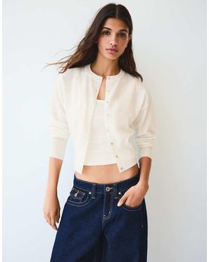 Bershka Round Neck Button-up Cardigan - White