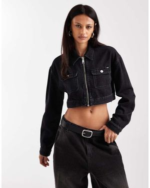 Tommy Hilfiger Cropped Zip Through Denim Jacket - Black