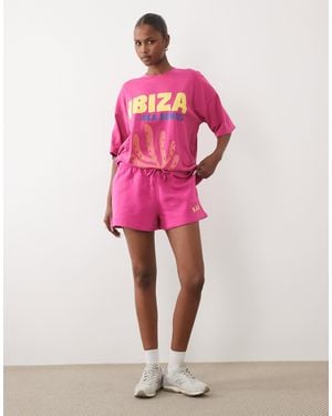 Kaiia Cotton Rich Embroidered Logo Mini Sweat Shorts - Pink