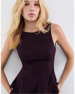 Stradivarius Top A Righe Senza Maniche Stile Peplo - Nero