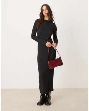 New Look Crinkle Long Sleeve Midi Dress - Natural