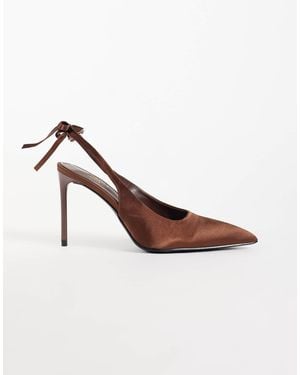 SIMMI Simmi London Celina Wide Fit Slingback Heeled Shoes With Bow Detail - Brown