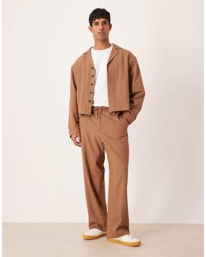 ASOS Smart Co-Ord Wide Leg Trouser With Elasticated Waist - Natural
