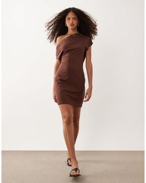 ASOS Eyelet Detail Off The Shoulder Mini Dress - Natural