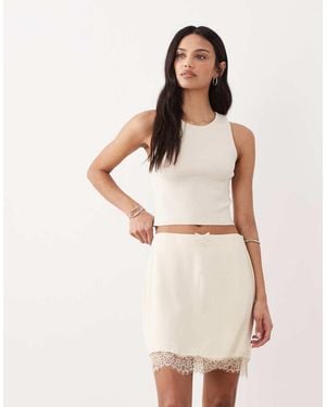 Miss Selfridge Satin Lace Trim Mini Skirt - Natural