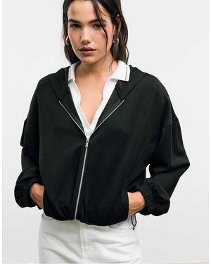 Stradivarius Soft-touch Puff Hoodie - Black