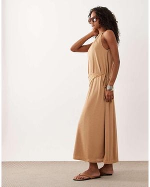 ASOS Textured Jersey Wrap Scarf Detail Maxi Dress - Natural