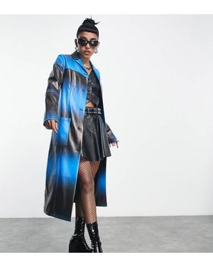 Collusion Longline Leather Look Gradient Print Coat - White