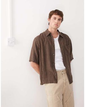 Weekday Oversized Gestreept Overhemd Met Linnen - Naturel