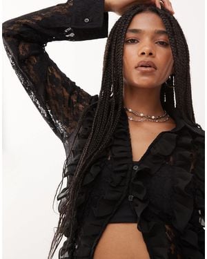 Amy Lynn Frill Detail Lace Shirt - Black