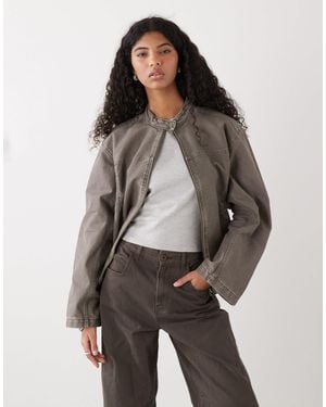 Weekday Washed Canvas Zip Up Jacket - Grey