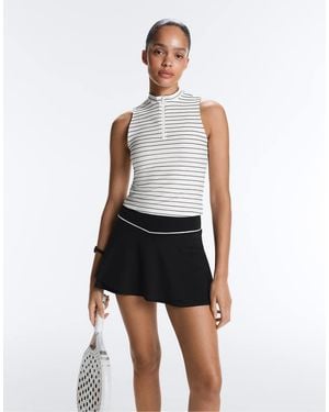 Oysho Striped Half-zip Sleeveless T-shirt - White