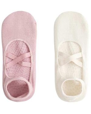 Oysho 2 Pairs Of Cotton Blend Yoga And Pilates Socks With Crossover Straps - Pink