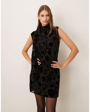 Mango High Neck Sleeveless Mini Dress With Jacquard Floral Detail - Black