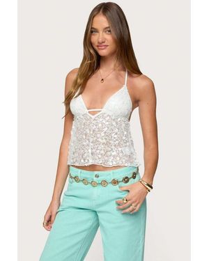 Edikted Meela Sequin Net Halter Top - Blue