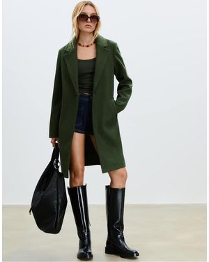 Stradivarius Soft-Touch Button-Up Midi Coat - Green