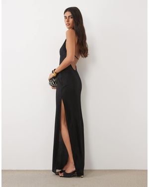 ASOS Plisse Halter Neck Drape Maxi Dress With Corsage Trims - Natural
