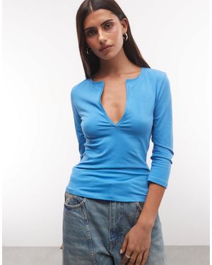 Weekday V-neck Three Quarter Length Sleeve Top - Blue