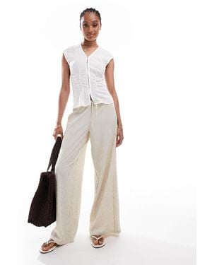 Stradivarius Tall Linen Look Wide Leg Trouser - White