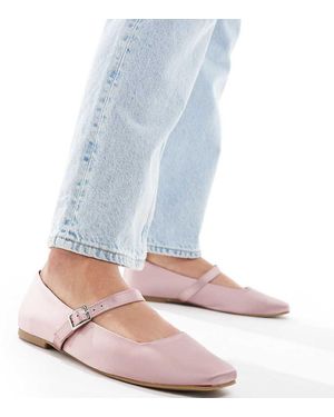 Asos Design Wide Fit Bailarinas Rosas Estilo Merceditas De Satén Lottie De - Azul