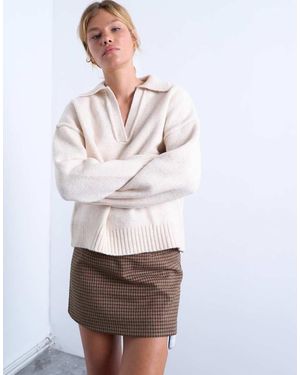 TOPSHOP Knitted V Neck Collar Jumper - White