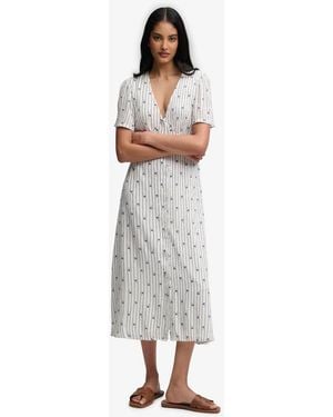 Superdry Printed Button Short Sleeve Midi Tea Dress - White