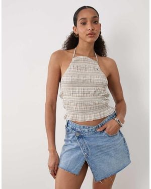 Mango Teen 100% Cotton Asymmetric Denim Mini Skort - Blue