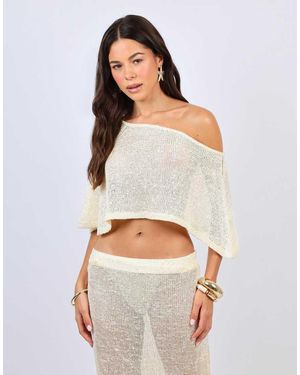 SIMMI Sheer Drape Sequin Knit Co-Ord Top - White