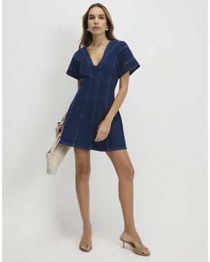River Island Denim Short Sleeve Seamed Mini Dress - Blue