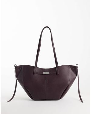 Gina Tricot Grand cabas à longues anses avec détail boucle dorée en bordeaux - Violet