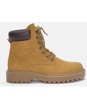 Pull&Bear Flat Lace Up Boots - Brown