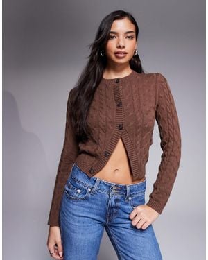 The Frolic Exclusive Cotton Rich Cable Knit Split Front Cardigan - Blue