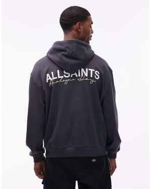 AllSaints Emblem Graphic Logo Hoodie With Back Print - Blue