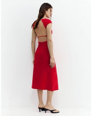 Pull&Bear Short Sleeve Midi Dress - Red