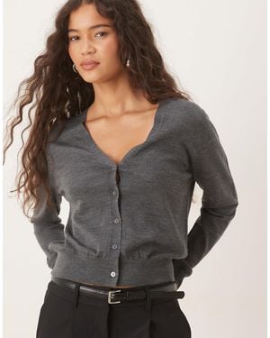 Mango Capsule 100% Wool V Neck Cardigan - Gray