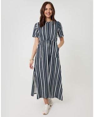 Threadbare Crew Neck Jersey Midi Dress With Patch Pockets - Blue