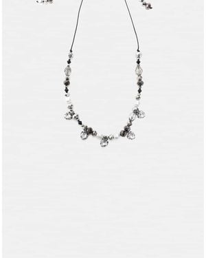 Stradivarius Collana Con Perline E Strass Grigia - Bianco