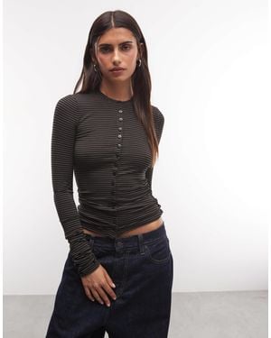 Weekday Button Front Long Sleeve Top - Black