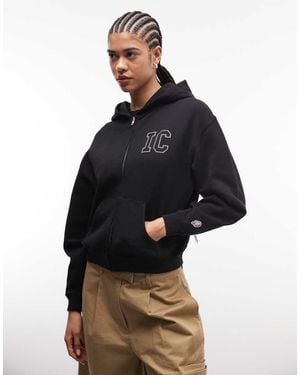 ICECREAM Sudadera Negra Con Capucha, Cremallera Y Logo De Strass De - Azul