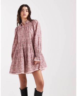 Miss Selfridge Tiered Paisley Poplin Smock Dress - Pink