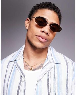 ASOS Gafas De Sol Doradas Hexagonales De Metal Con Montura Al Aire Y Lentes Marrones De - Blanco