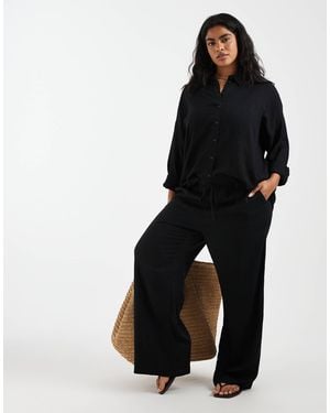 Vero Moda Linen Touch Wide Leg Pants With Drawstring Waist - Black