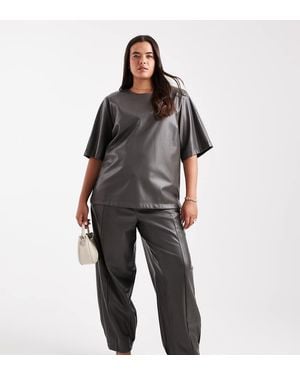 ASOS Curve Faux Leather Barrel Leg Pull On Trousers Co-ord - Black