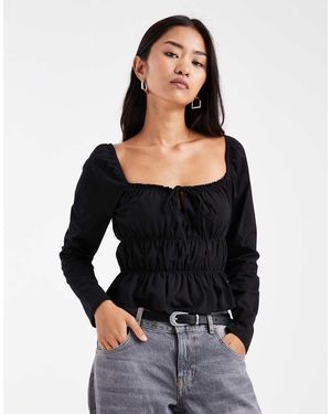 Miss Selfridge Long Sleeve Milkmaid Top - Black