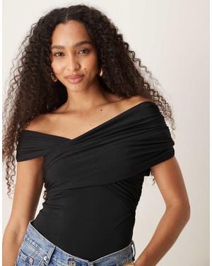 Abercrombie & Fitch Off Shoulder Asymetric Wrap Bodysuit - Black