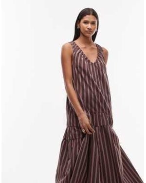 TOPSHOP Dropped Waist Chuck On Poplin Midi Dress - Brown