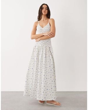 esmé studios Esmee Shirred Drop Waist Maxi Beach Dress - White