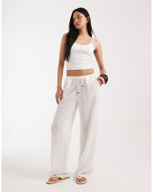 ONLY Linen Blend Wide Leg Trousers - Natural